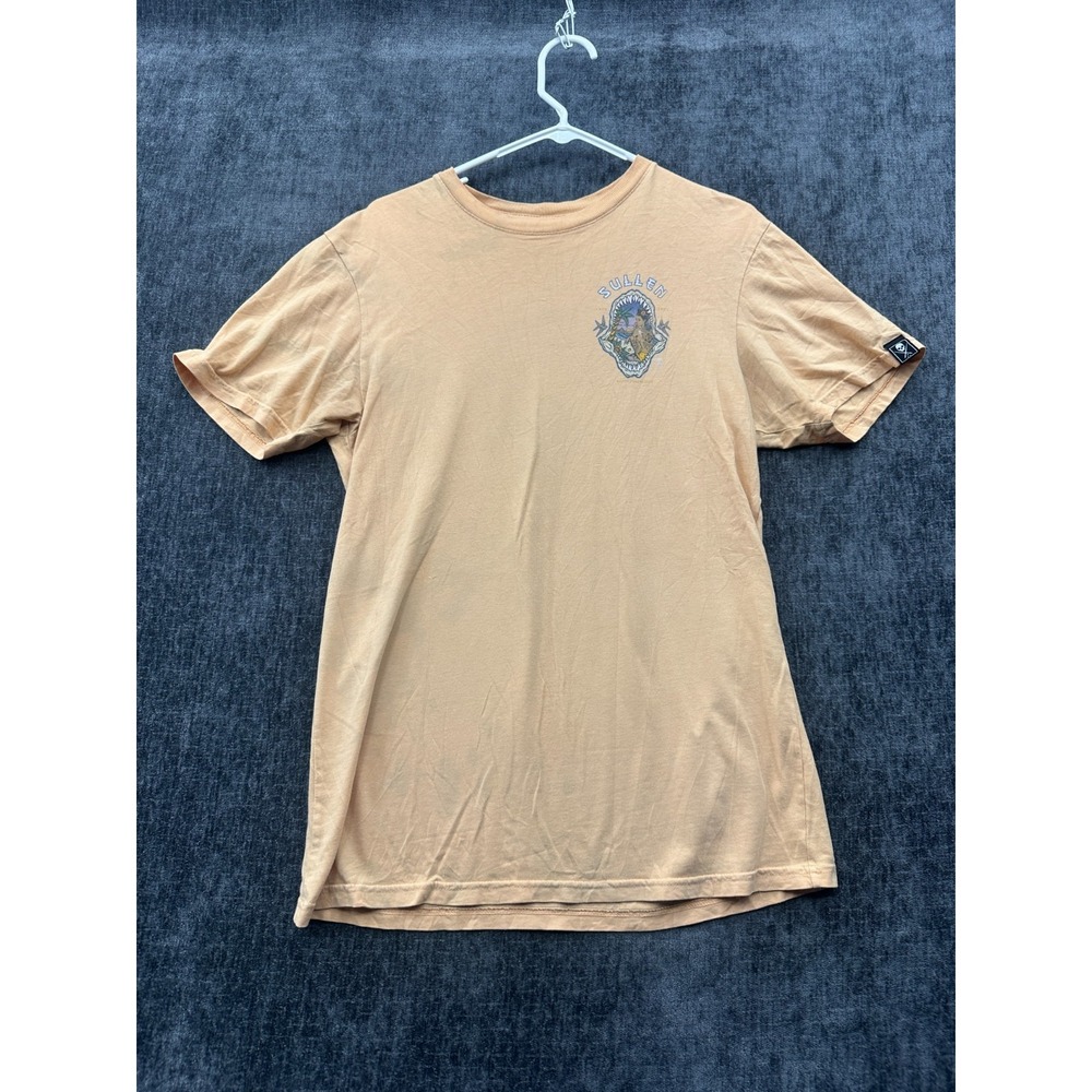 Sullen Art Collective T Shirt Mens SP Beige Cotton Shark Sunset Tattoo Palm Tree